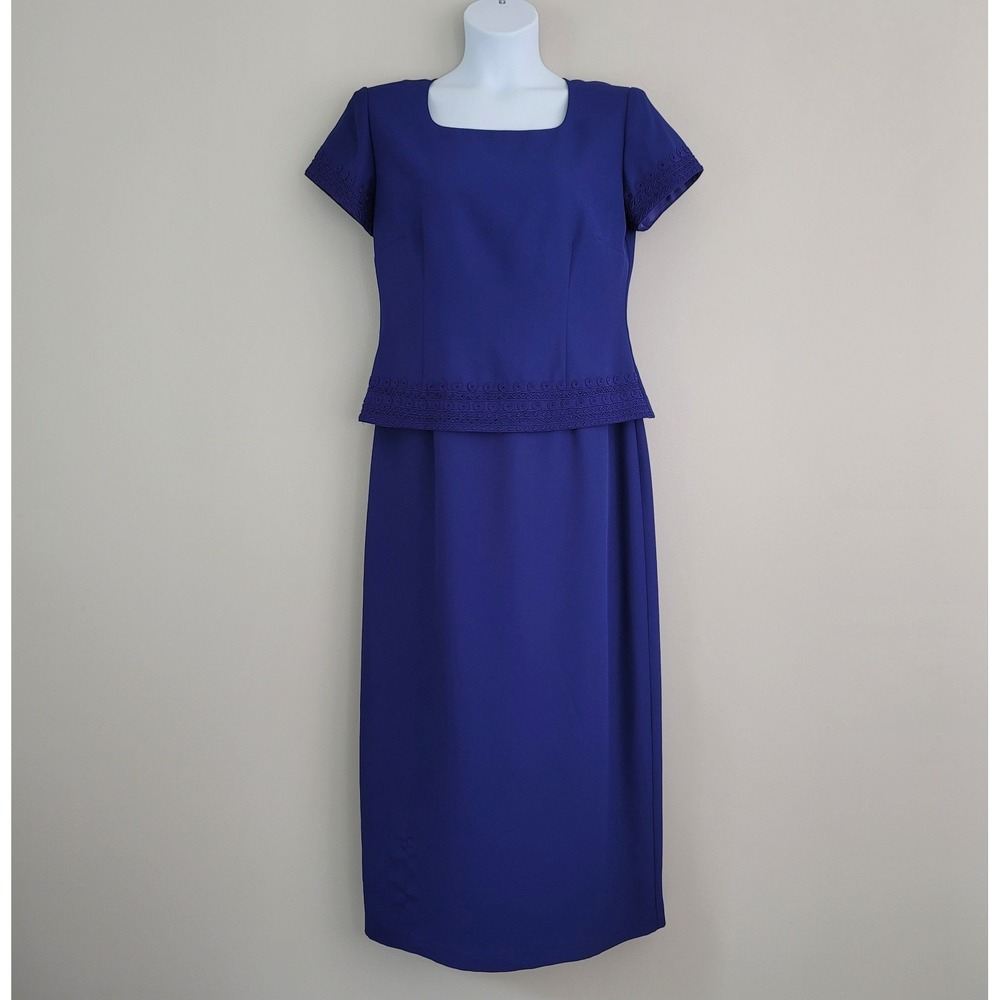 JESSICA HOWARD Size 14 Blue Embroidered Beaded Mother-of-the-Bride Formal Dress